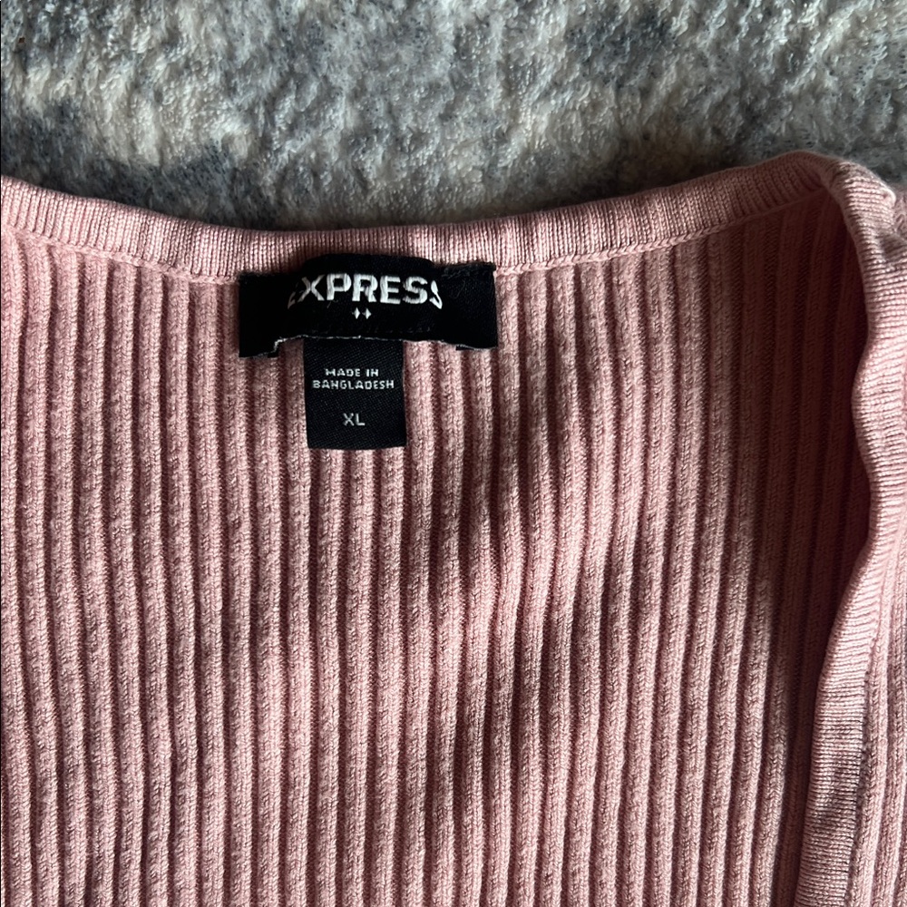 Express Ribbed Pink Tank Top with Ruffles - Picture 2 of 3